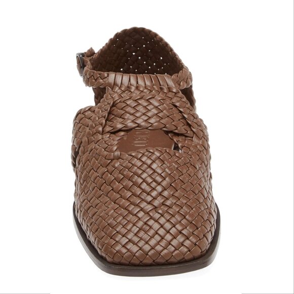 HEREU Serra Woven Square Toe Flat Sandals Size 36 5.5 Brown Leather NEW - Picture 2 of 16